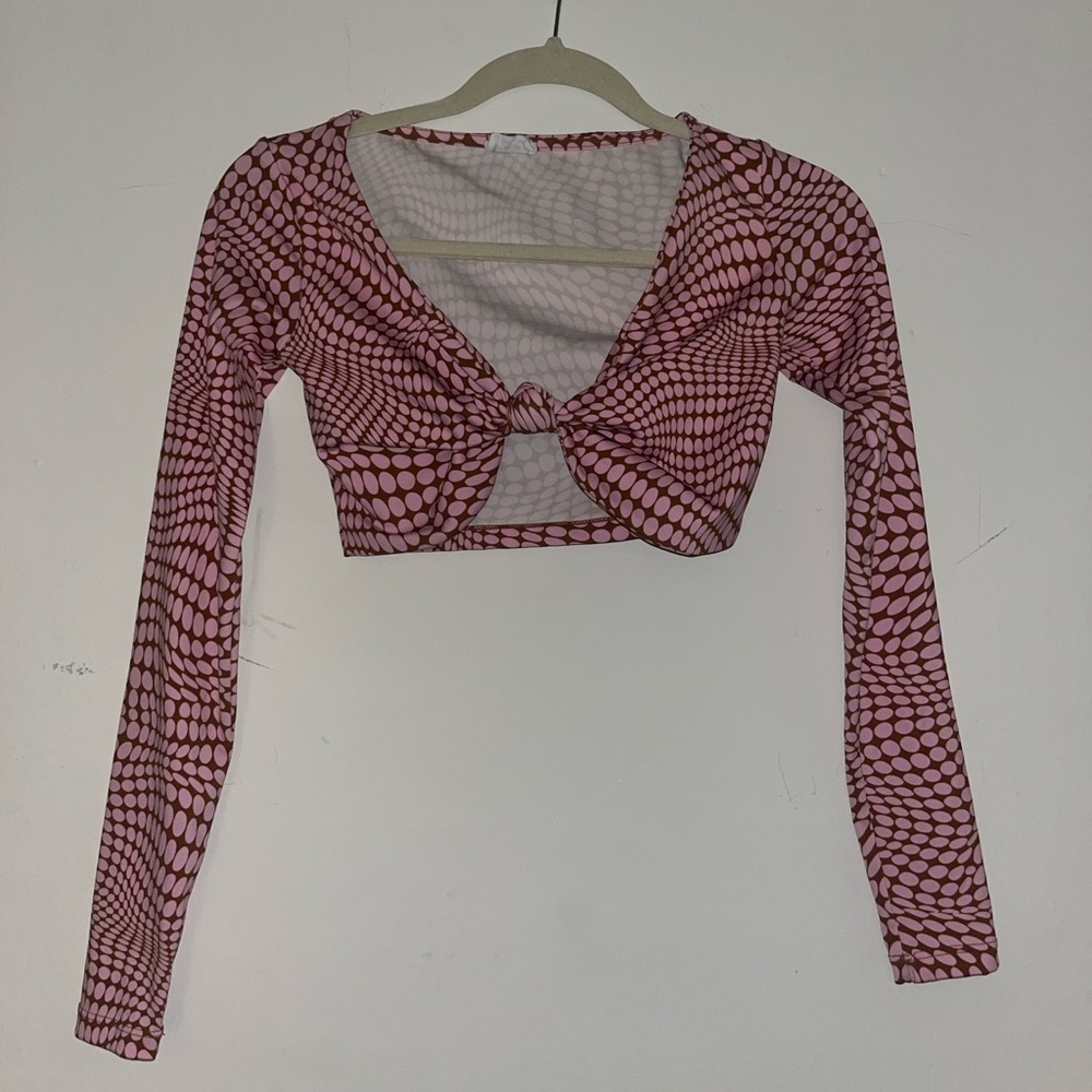 Cotton On Pink and white long sleeve crop top